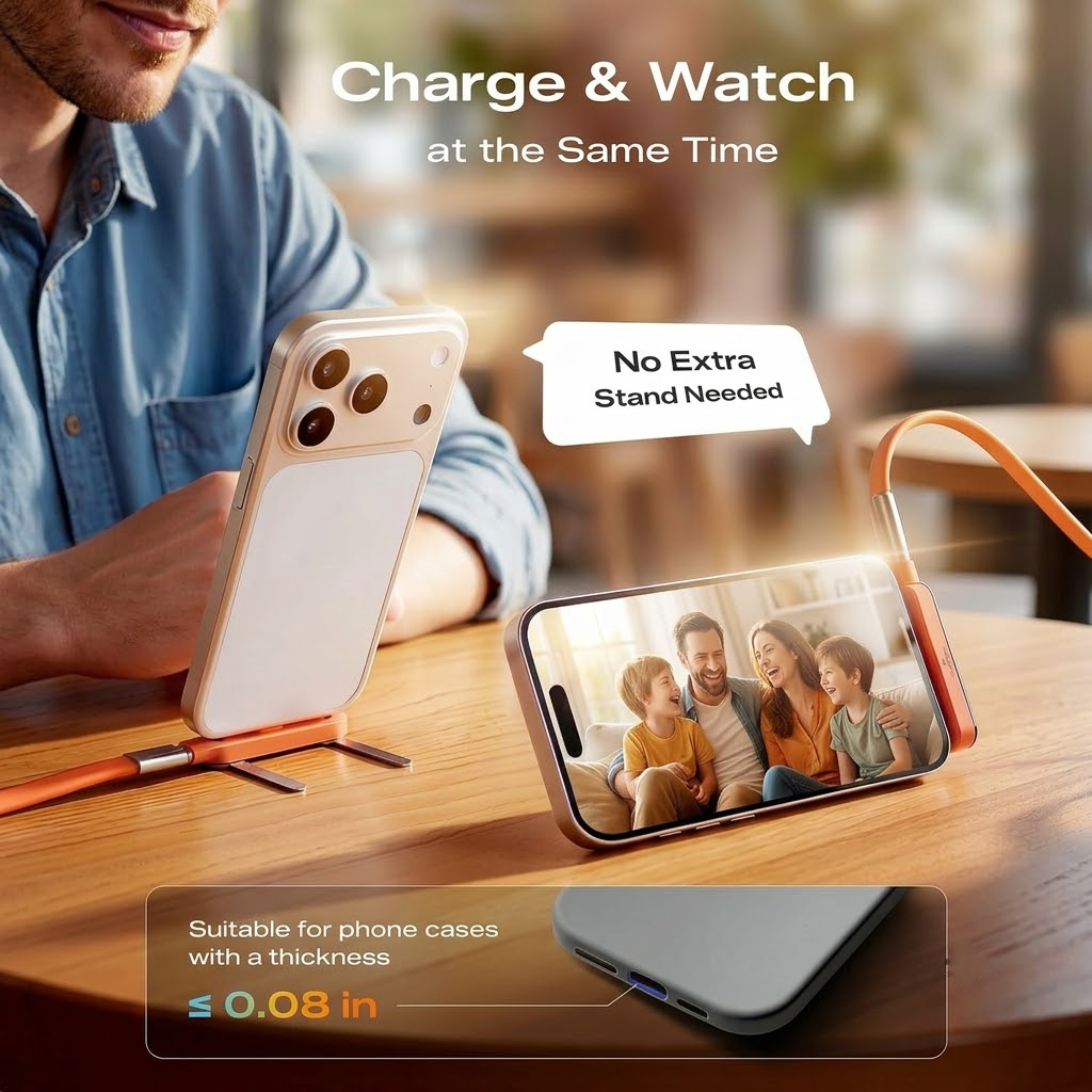 Fast-Charging Cable with Detachable Stand | USB-C & Lightning.
