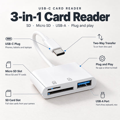3-in-1 USB-C SD Card Reader